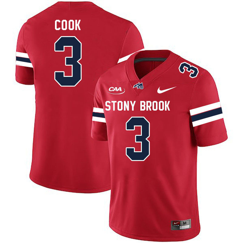 Stony Brook Seawolves #3 Jayden Cook College Football Jerseys Stitched Sale-Red